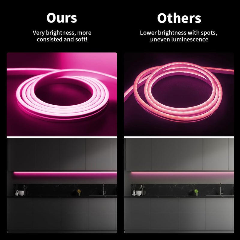 iNextStation 12V Pink LED Strip Lights 16.4FT, Flexible Silicone Neon Rope Light, Waterproof, Cuttable, Dimmable & Linkable, for Cabinet, Ceiling, Wall, Bedroom, Kitchen, Garage (No Adapter) - Image 3